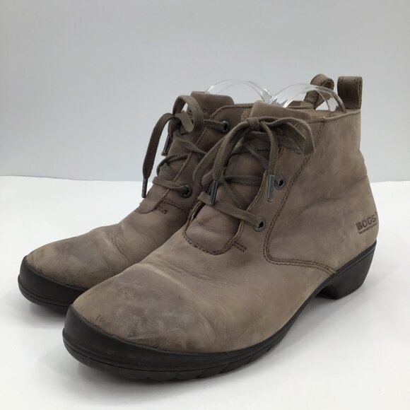 Women's 8.5 Bogs Carrie Chukka Boots Ankle Booties Waterproof Brown Leather - Picture 7 of 14